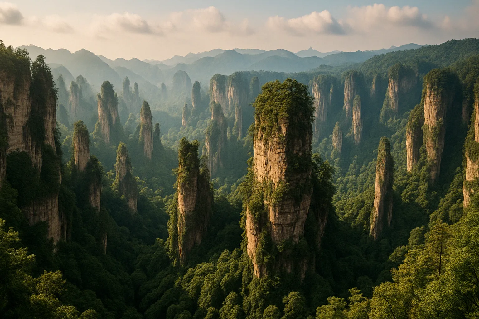 Landskab med klippeformationer og skov