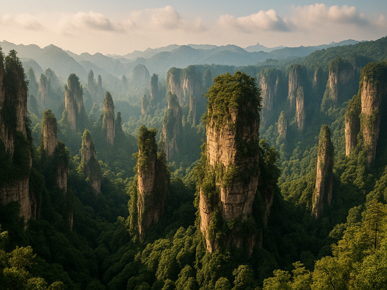 Landskab med klippeformationer og skov